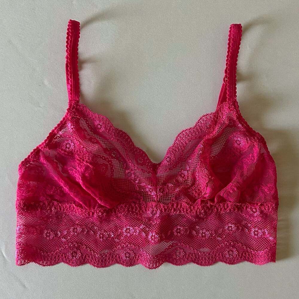 B. Tempt’d Pink Floral Lace Longline Bralette Scalloped Sheer Size Small